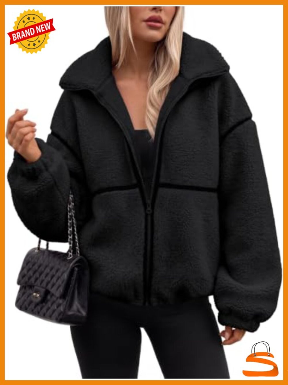 Oversized Sherpa Fleece Jacket Full Zip Teddy Coat Faux Fur Collar